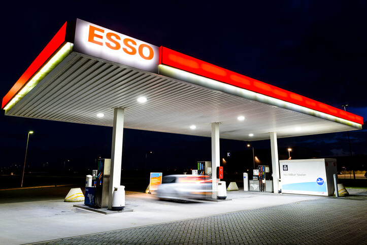 Esso petrol station at night