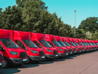 fleet of red vans