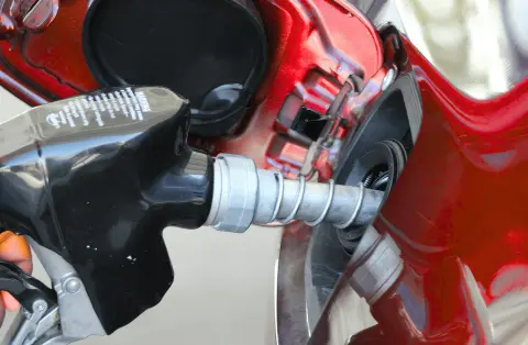 close up of red fuel pump