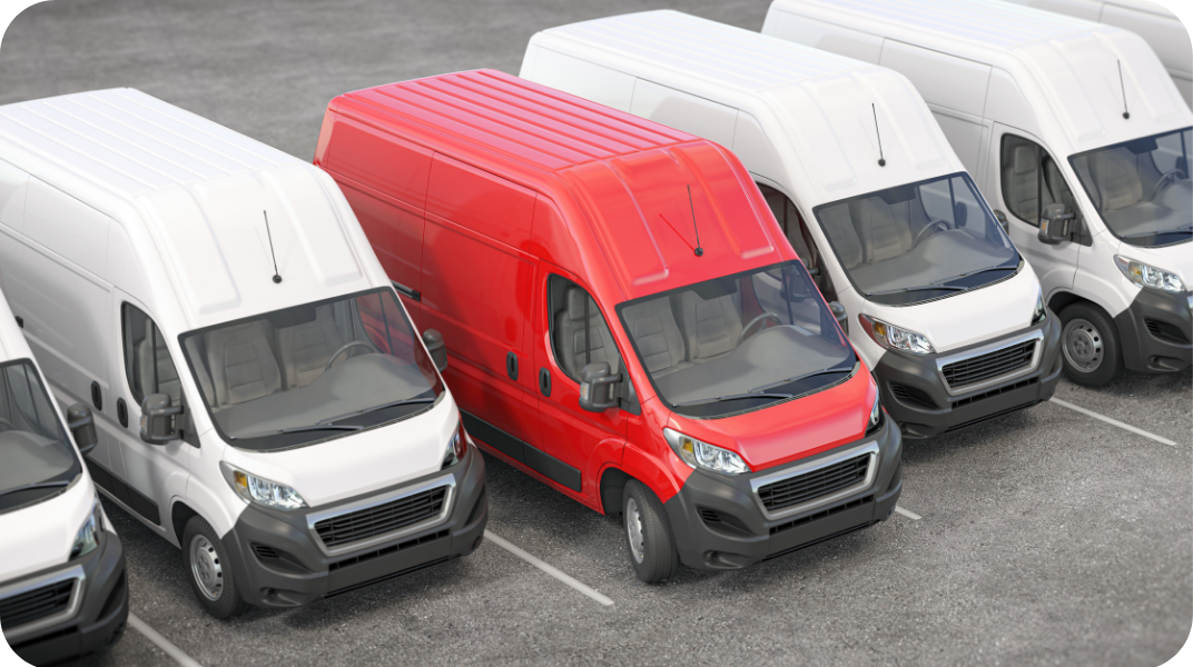 Vans lined up in a row