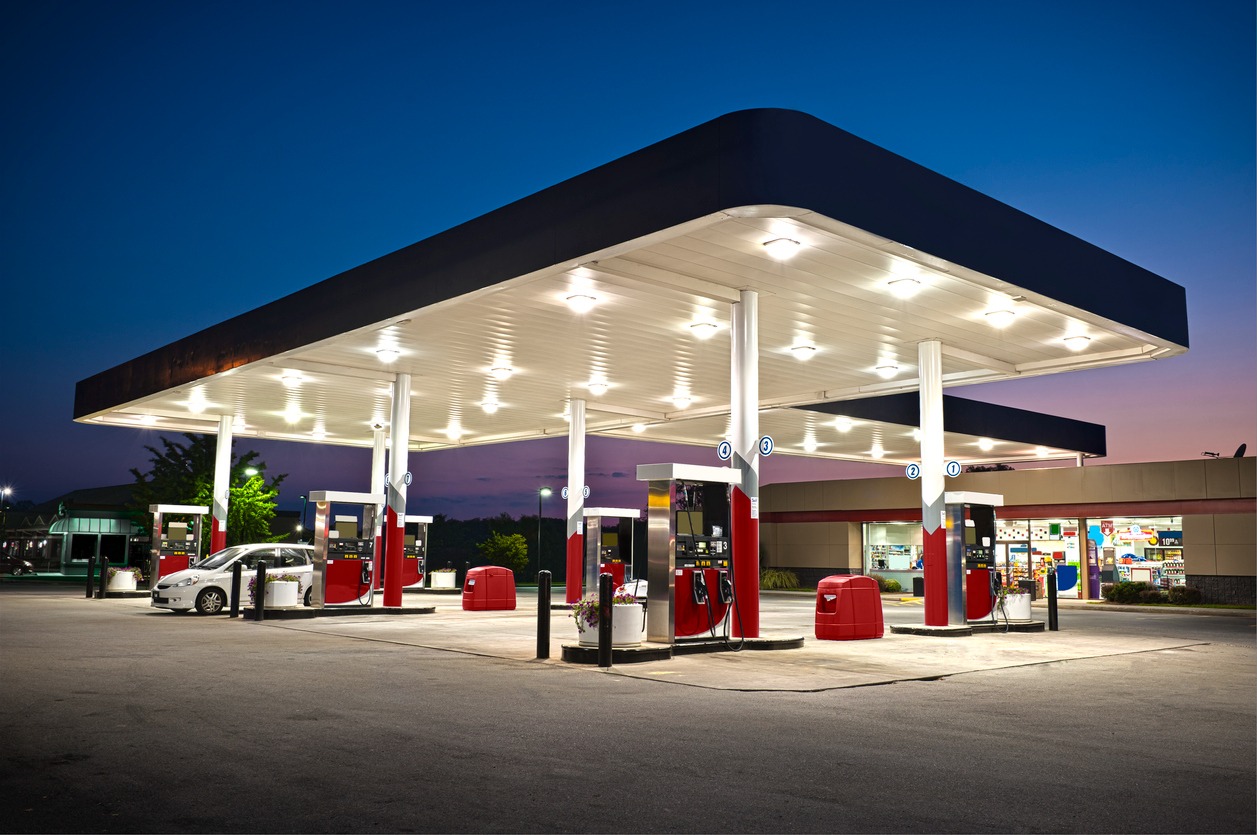 Petrol station at night