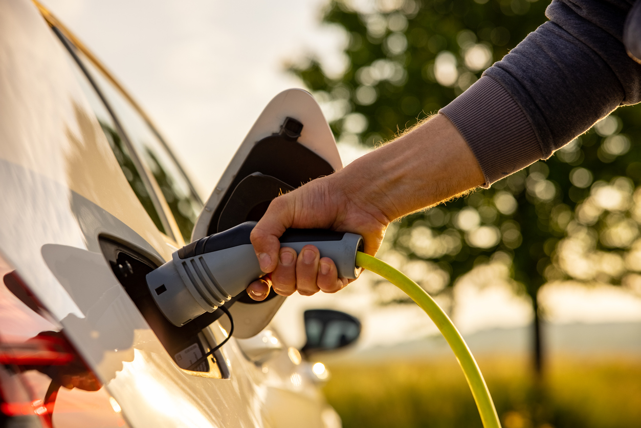 Electric vehicle being recharged